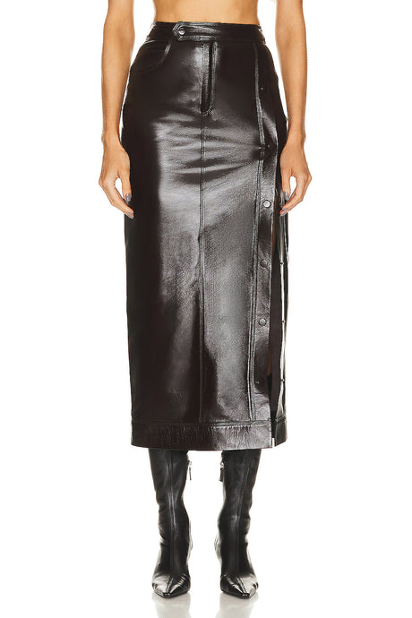 Snapped Maxi Leather Skirt
