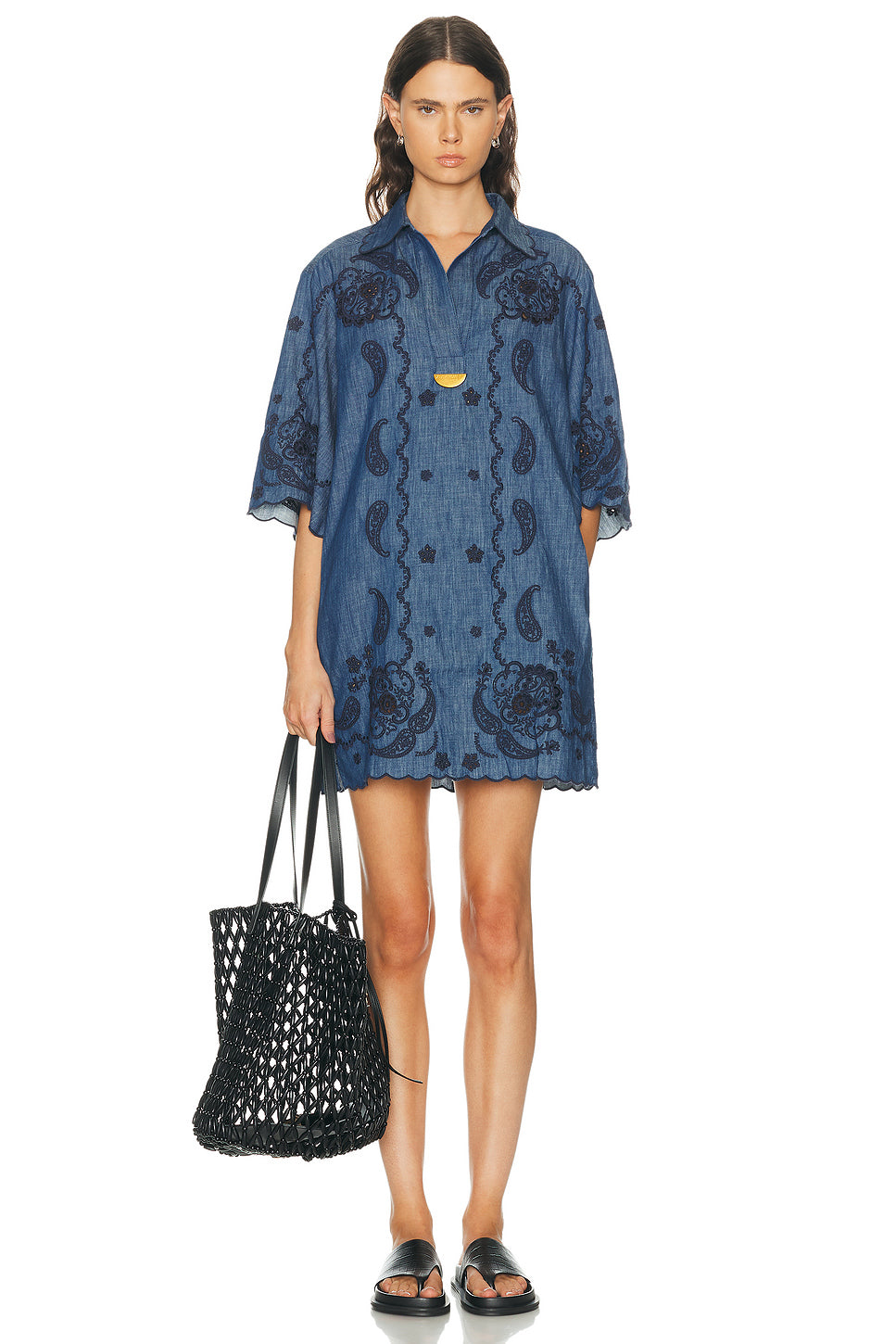 Aster Embroidered Denim Mini Dress