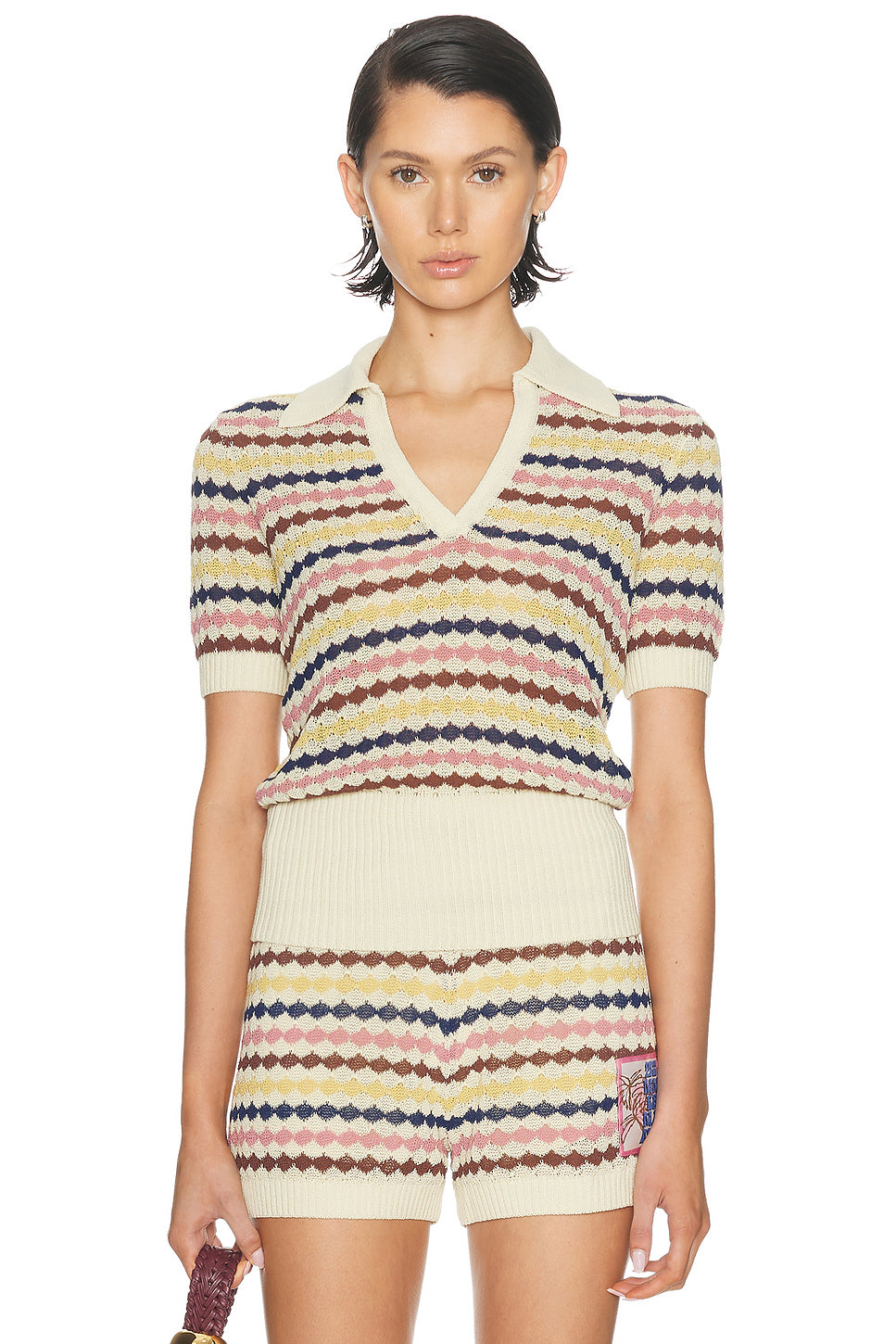 Awaken Scallop Knit Polo Top