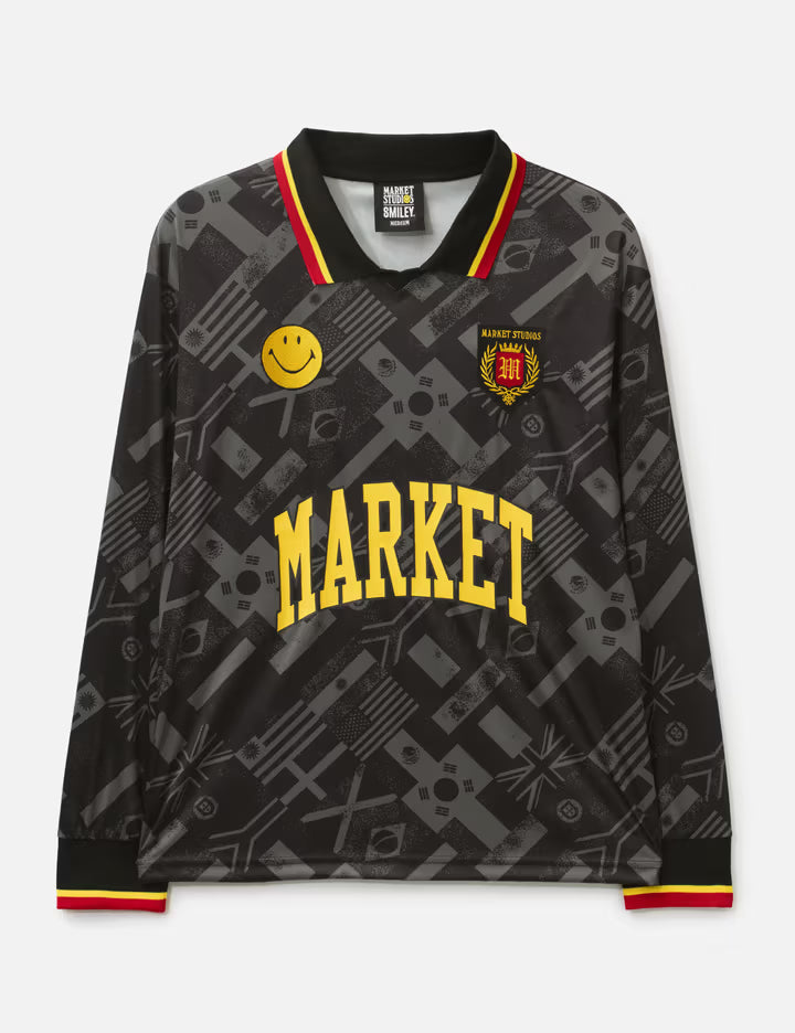 Smiley International Flags Long Sleeves Soccer Jersey