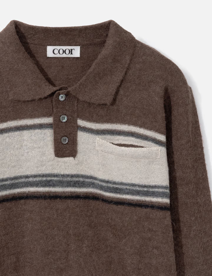 Alpaca Blend Striped Polo Sweater