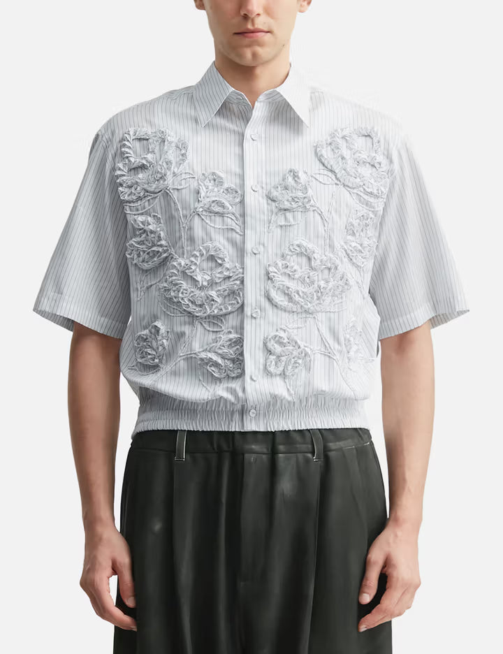 Flower Embroidery Short Sleeve Shirt