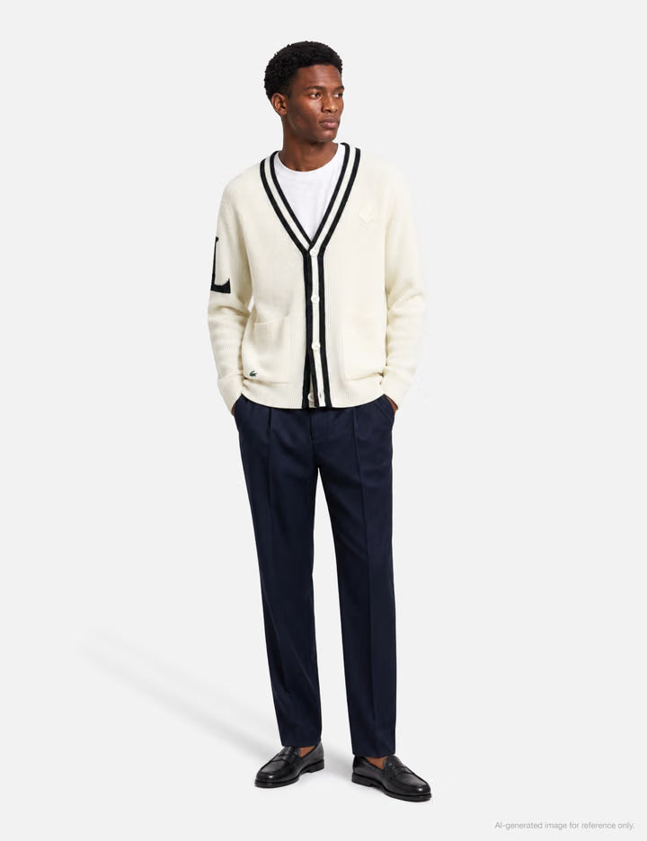 Badge Accent Wool Blend Golf Cardigan