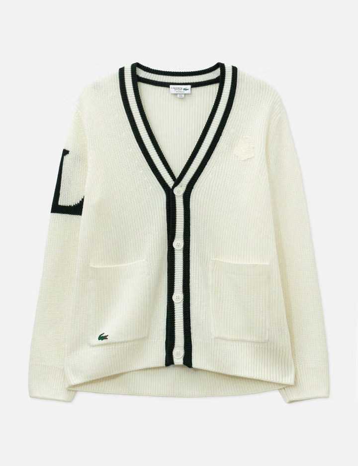 Badge Accent Wool Blend Golf Cardigan