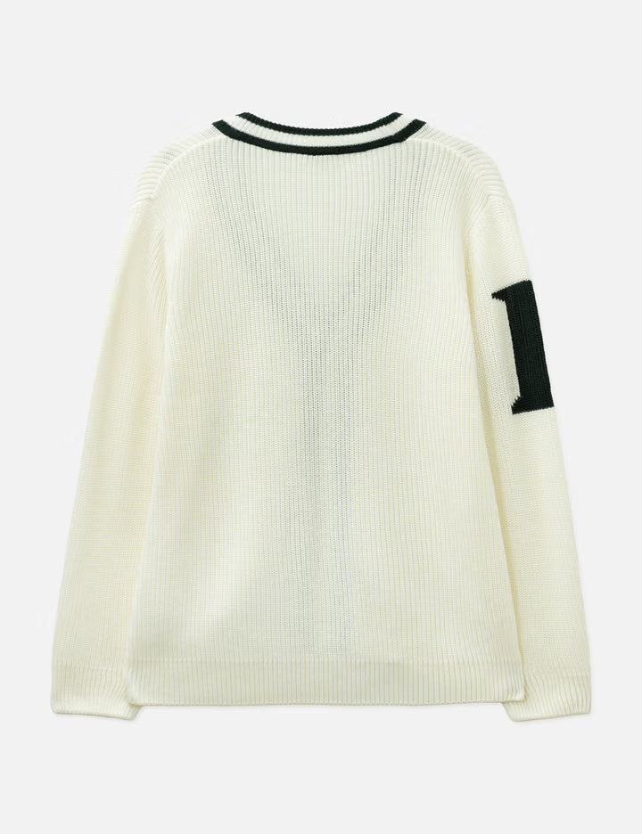 Badge Accent Wool Blend Golf Cardigan