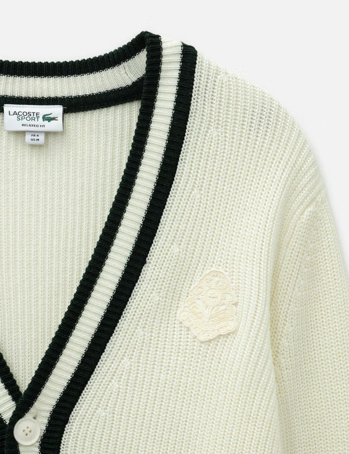 Badge Accent Wool Blend Golf Cardigan