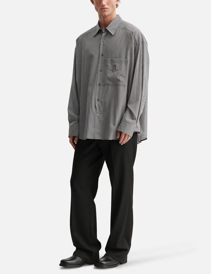 Black Semi-Wide Wool Pants