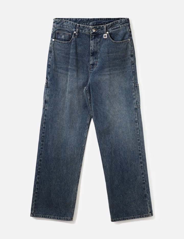 Blue Straight Ribbed Denim Pants
