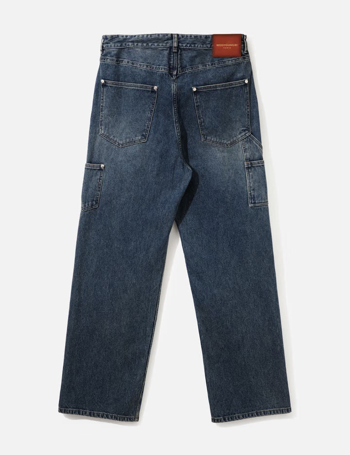 Blue Straight Ribbed Denim Pants