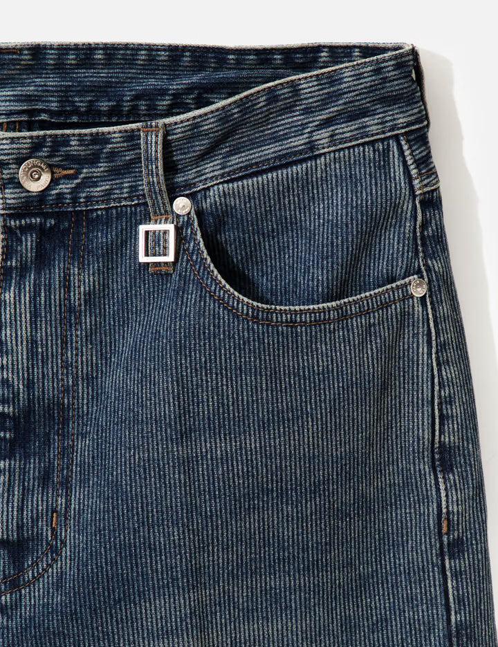 Blue Straight Ribbed Denim Pants
