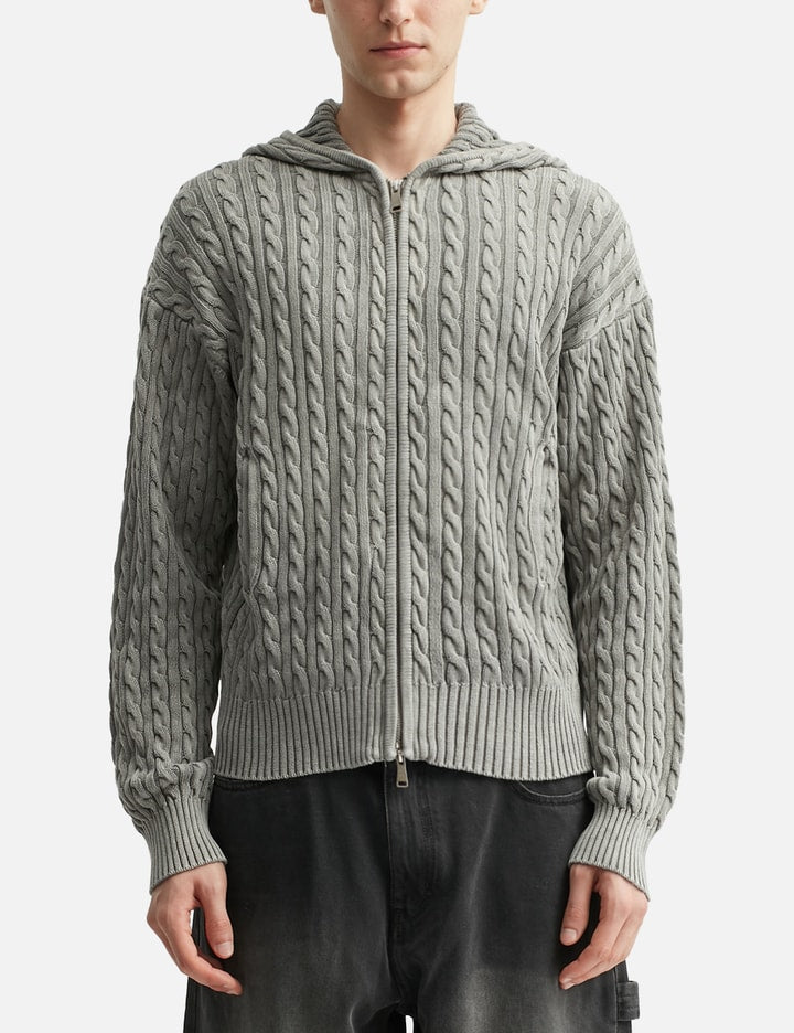 Cotton Piece Dyed Cable Hoodie Zip-up