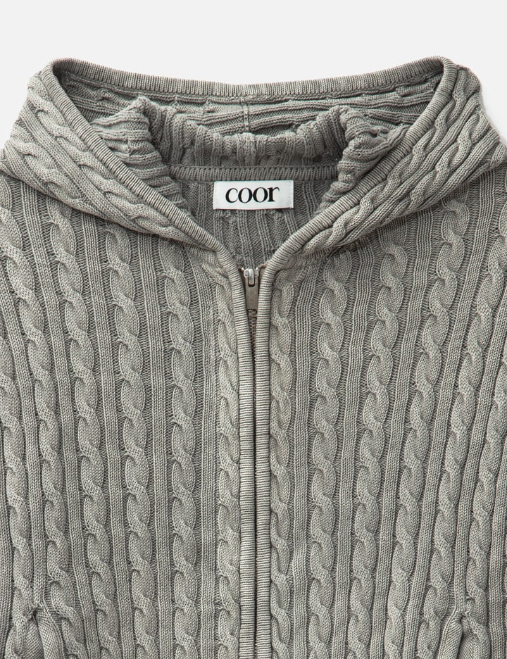 Cotton Piece Dyed Cable Hoodie Zip-up