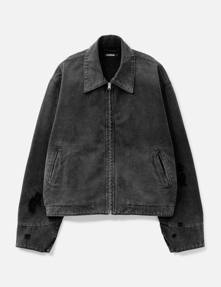 Faded Black Damaged Canvas Crew Jacket