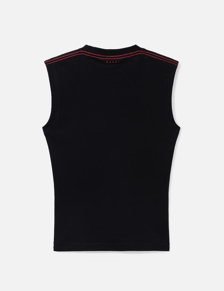Cotton Sleeveless T-Shirt With Cut-Out Polka Dots