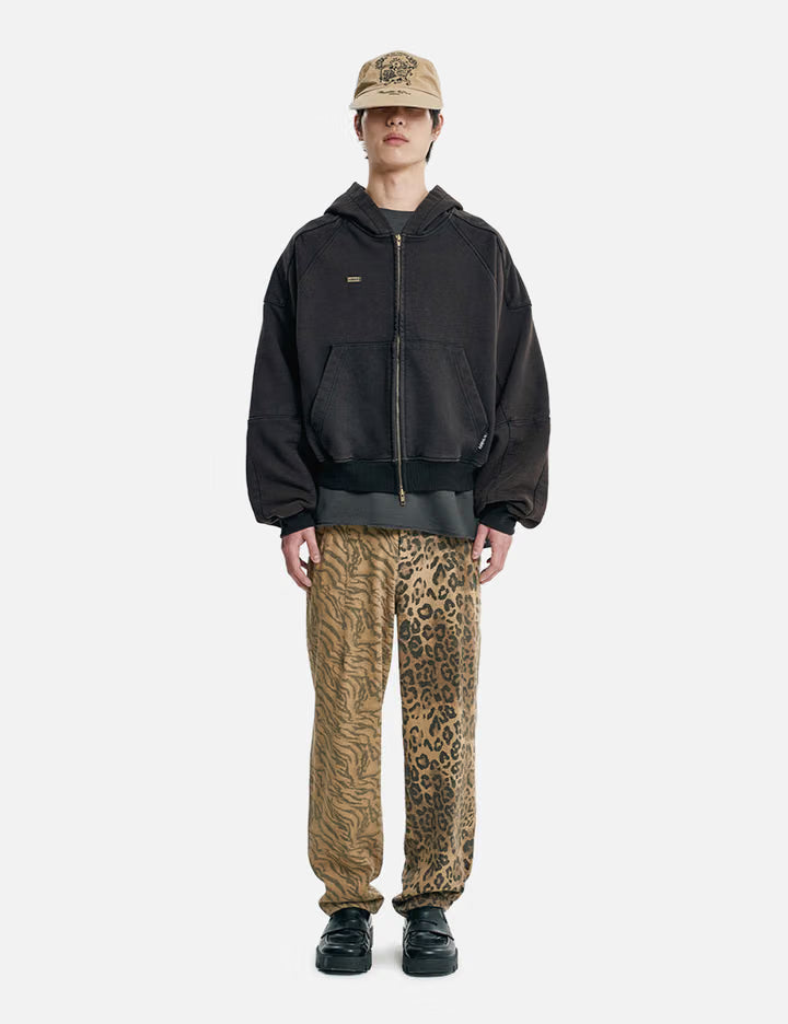 Cropped Washed Zip-Up Hoodie