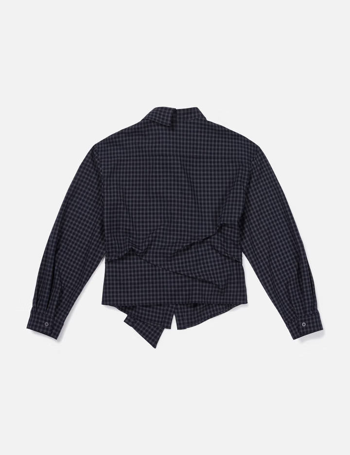 Draped-Neck Check Shirt