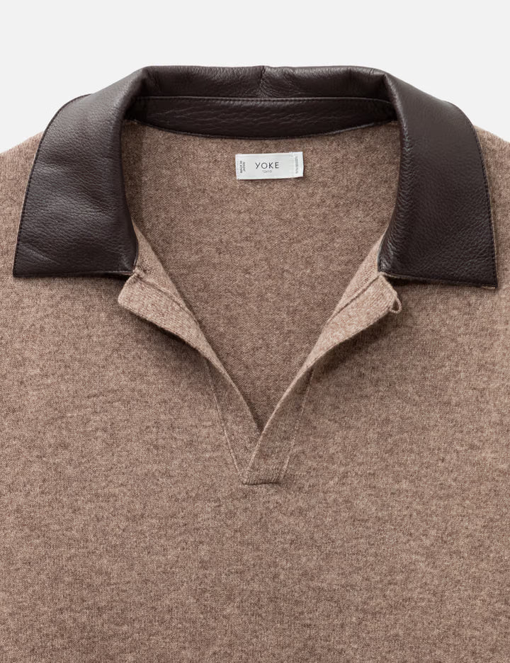 Extra Super Fine Wool Leather-Trimmed Skipper Sweater