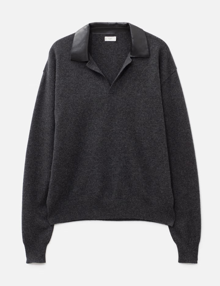 Extra Super Fine Wool Leather-Trimmed Skipper Sweater