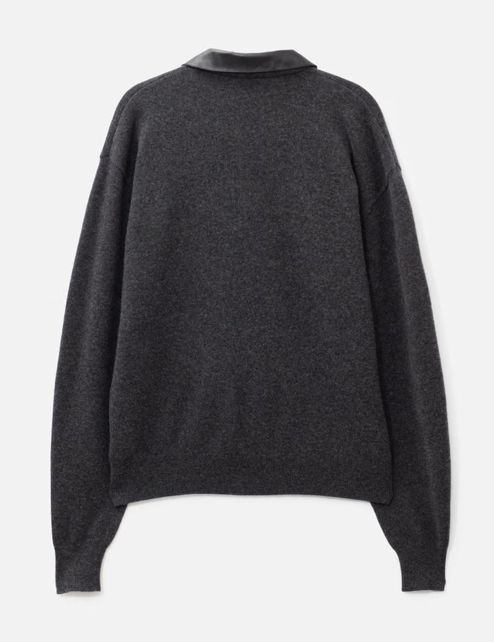 Extra Super Fine Wool Leather-Trimmed Skipper Sweater