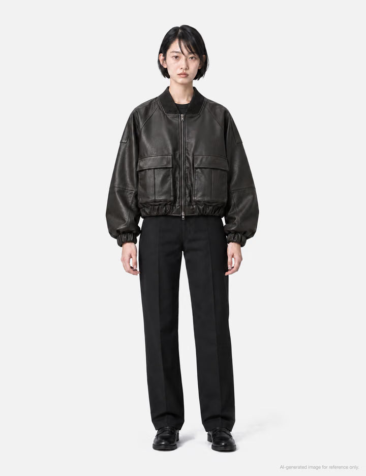 Faux Leather Ribbed Collar Blouson