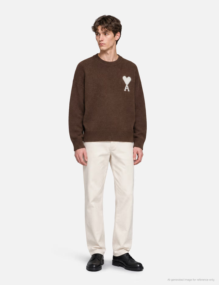 Grey Crewneck Alpaca Sweater With Ami De Coeur