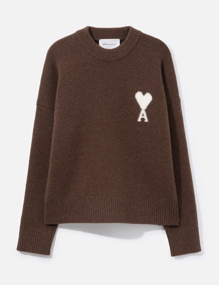 Grey Crewneck Alpaca Sweater With Ami De Coeur
