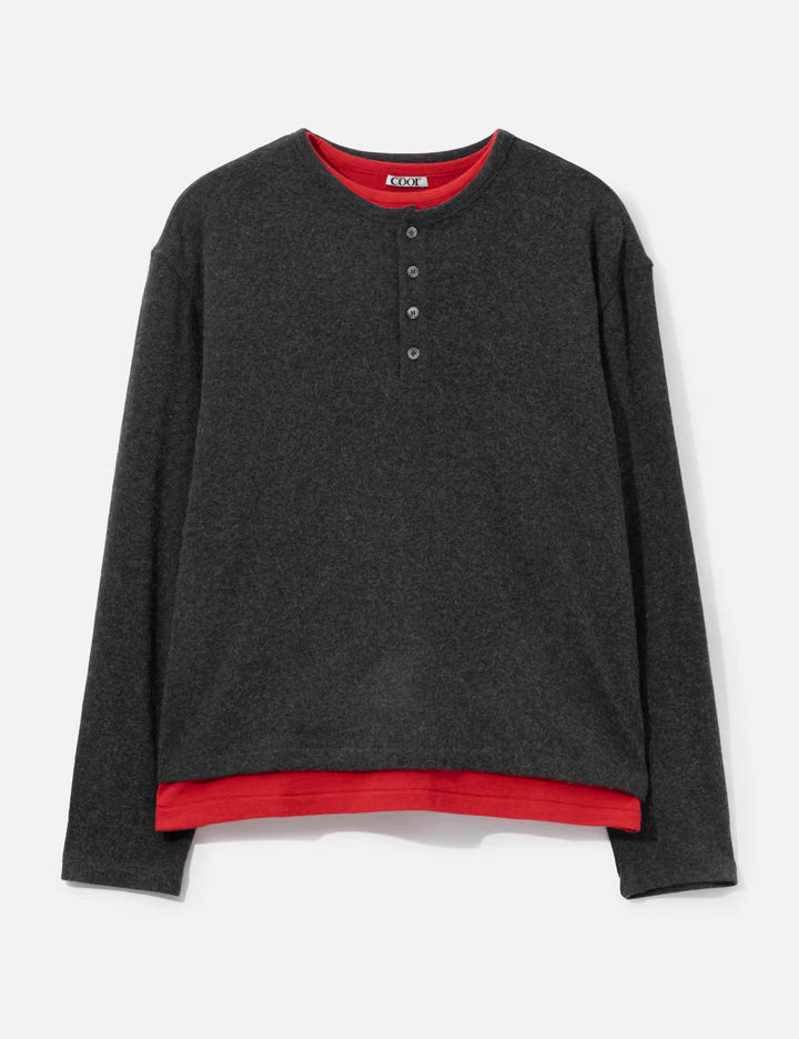 Hairy Henley Neck Layered T-Shirt