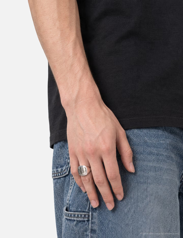 Heavy Cushion Hammered Signet Ring