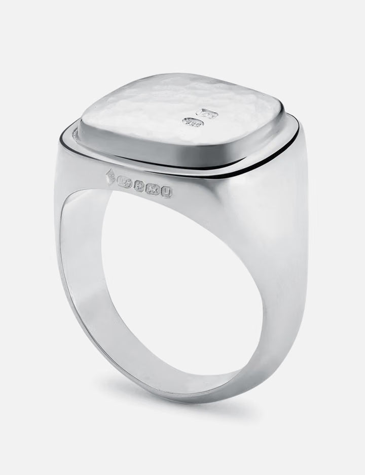 Heavy Cushion Hammered Signet Ring