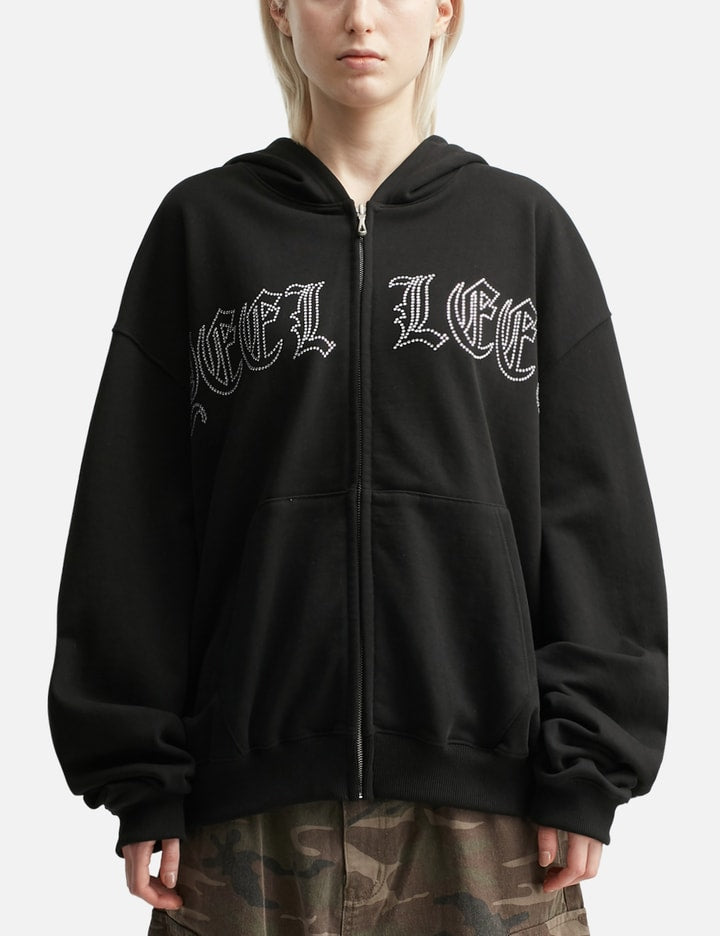 Studded Zip-up Hoodie Oversized Black