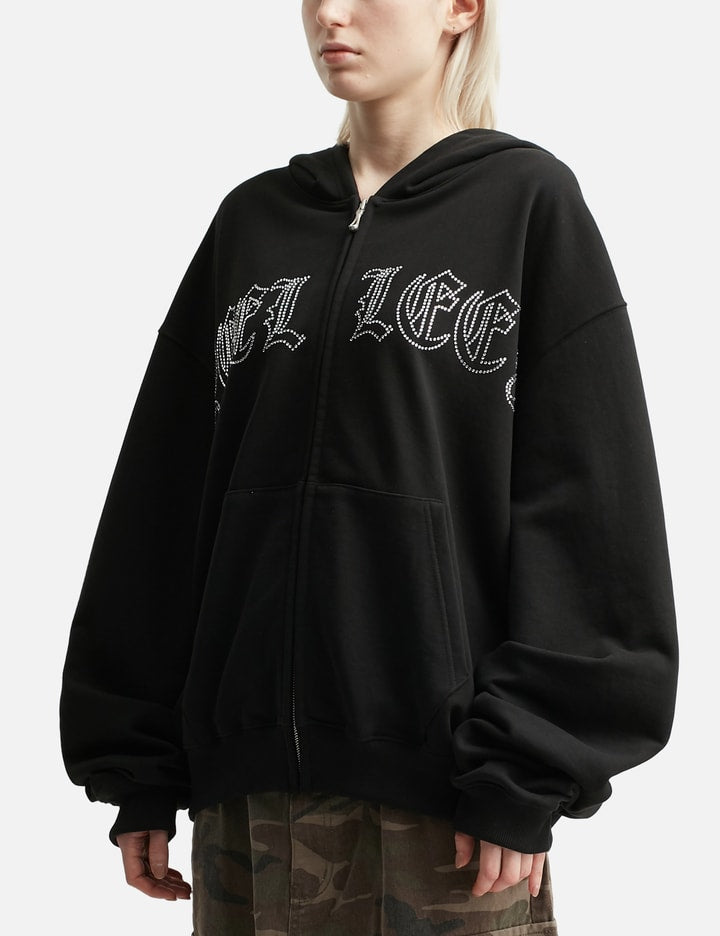 Studded Zip-up Hoodie Oversized Black