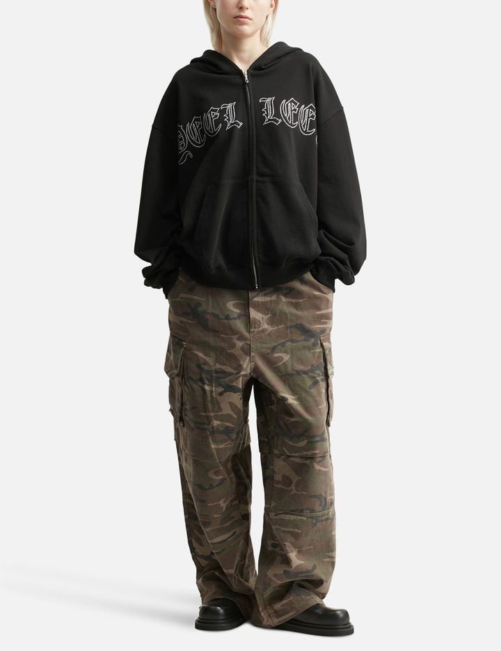 Studded Zip-up Hoodie Oversized Black