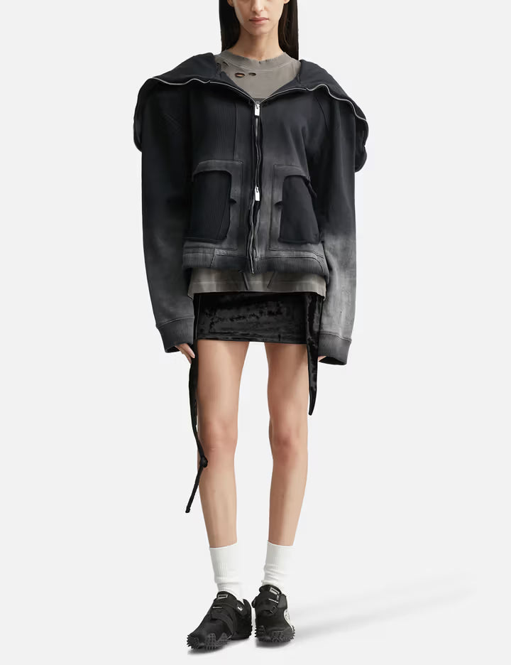 Panelled Padded Zipped Grey Hoodie
