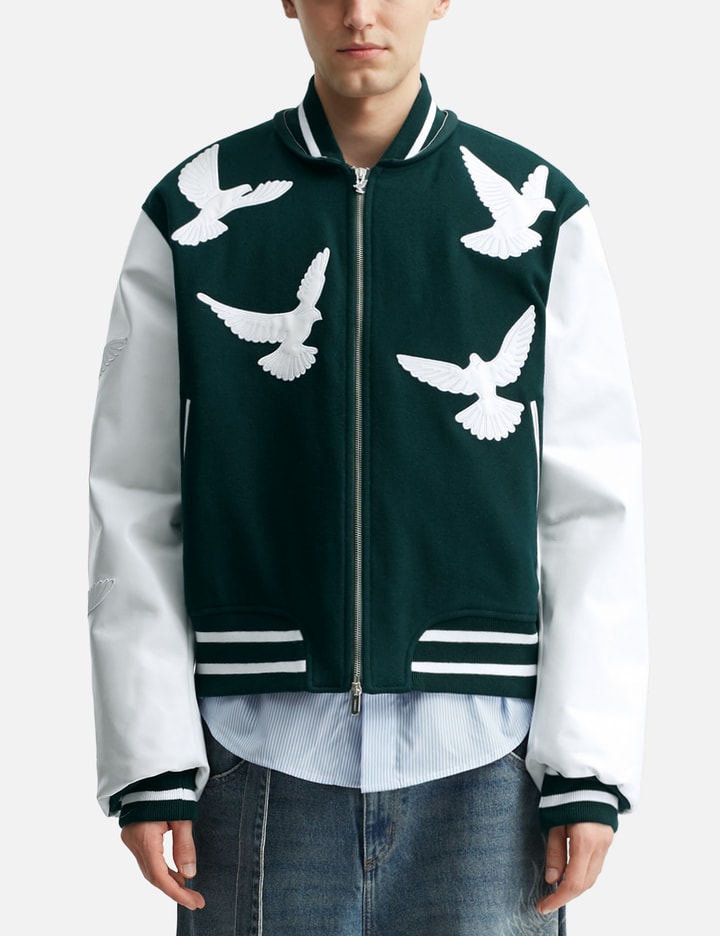 Flying Dove Pillow Neck Varsity Jacket