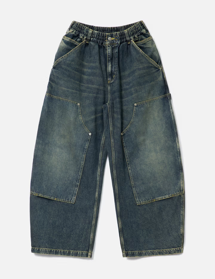 Vintage Dyed Selvedge Denim Double Knee Curved Worker Pants