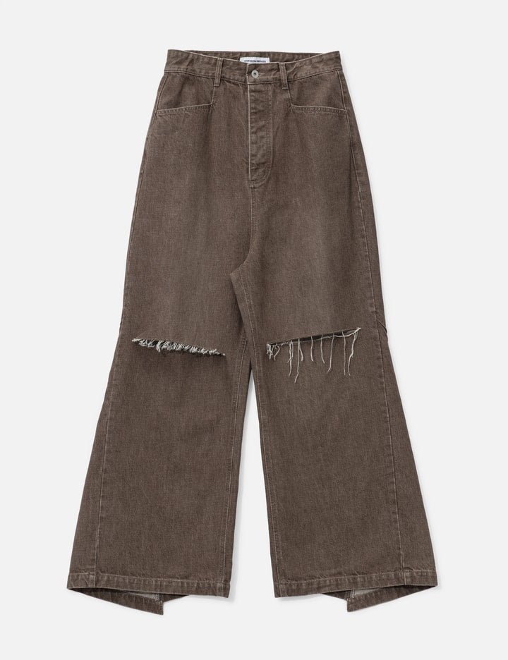 Wide Denim Damaged Trousers