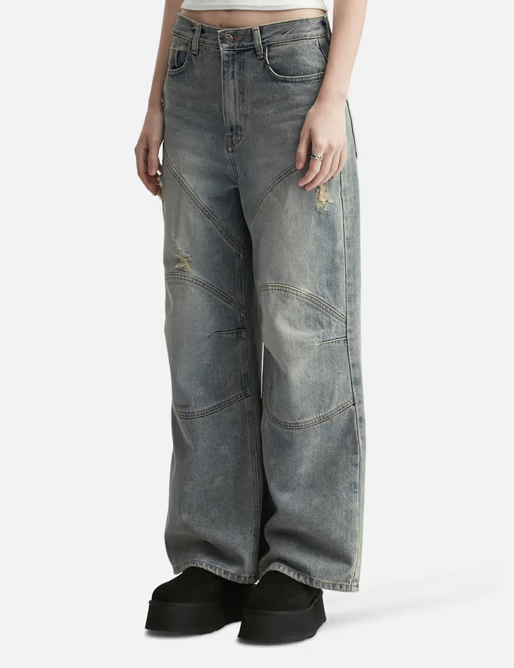 Logo Print Paneled Pants Blue