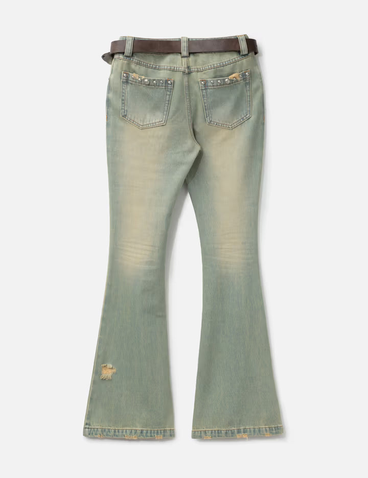 Blue Studded Flared Jeans