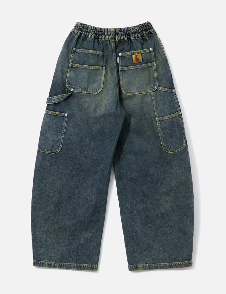 Vintage Dyed Selvedge Denim Double Knee Curved Worker Pants