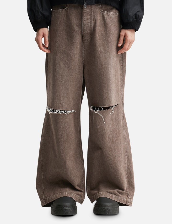 Wide Denim Damaged Trousers