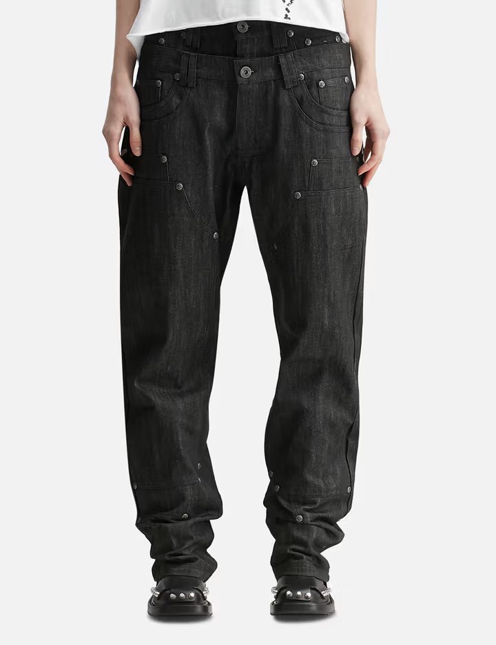 "Gideon" Double-Layered Workpants In Japanese Raw Black Denim
