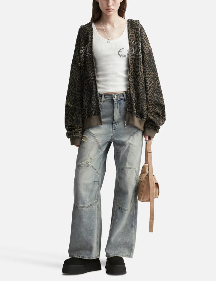 Logo Print Paneled Pants Blue