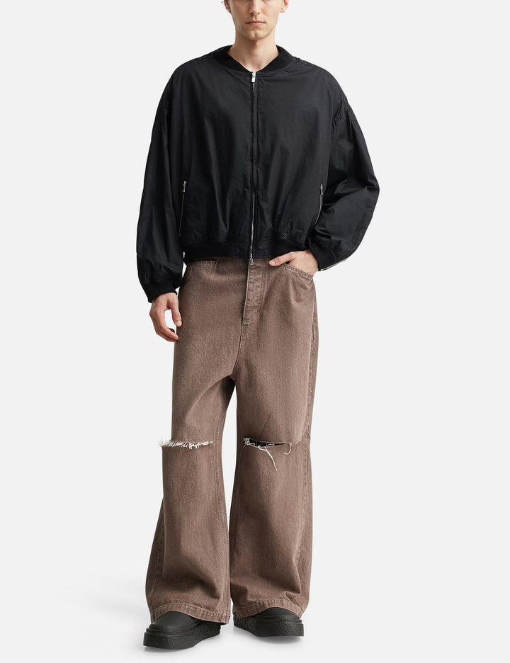 Wide Denim Damaged Trousers