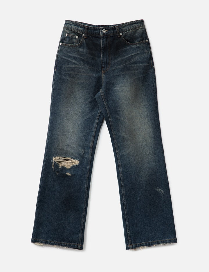 Semi Flare Embossed Dirty Washed Jeans