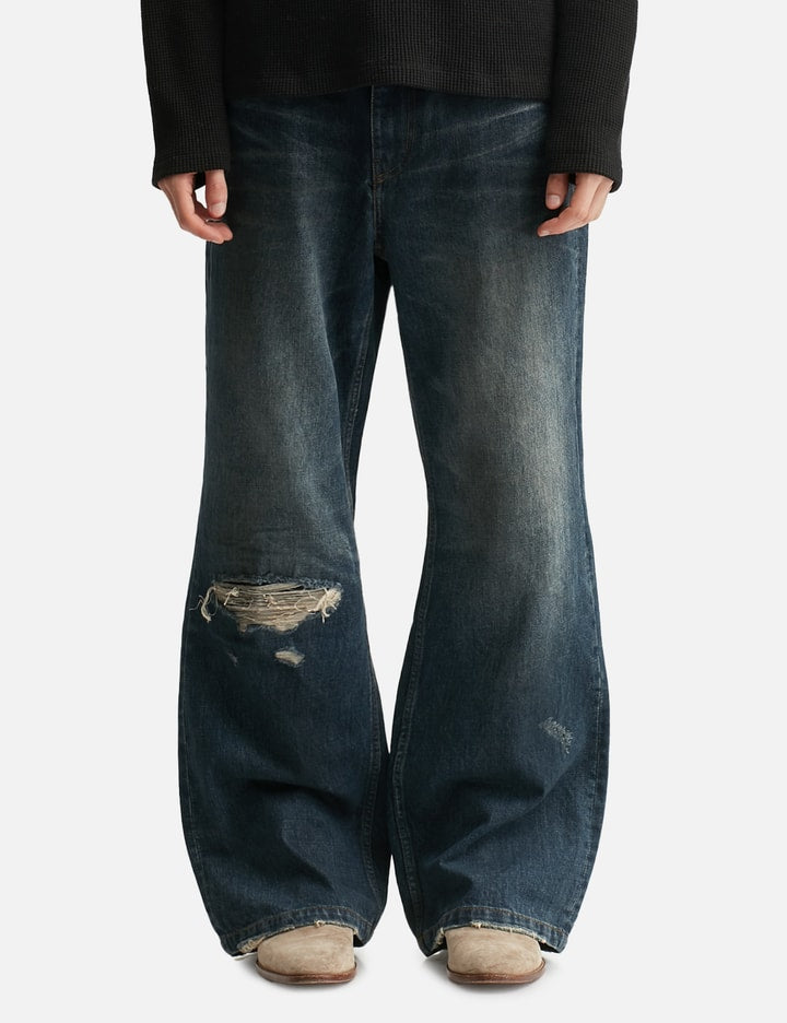 Semi Flare Embossed Dirty Washed Jeans