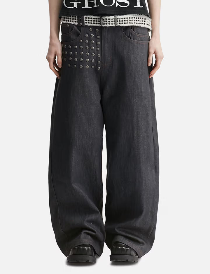 "Devlin" Studded Waxed Japanese Raw Denims In Blue