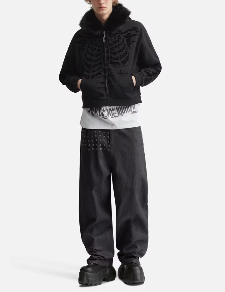 "Devlin" Studded Waxed Japanese Raw Denims In Blue