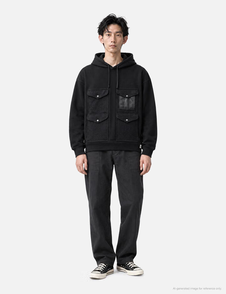 Junya Watanabe MAN X Reigning Champ Hoodie With Herringbone And Leather Patch Pocket