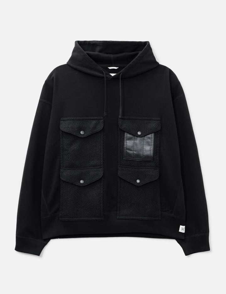 Junya Watanabe MAN X Reigning Champ Hoodie With Herringbone And Leather Patch Pocket