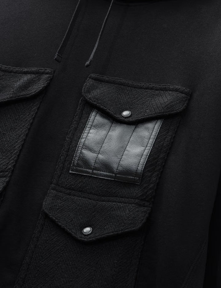 Junya Watanabe MAN X Reigning Champ Hoodie With Herringbone And Leather Patch Pocket